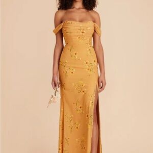 Birdy Grey Mira Convertible Floral Off-Shoulder Yellow Dress - Chiffon Marigold